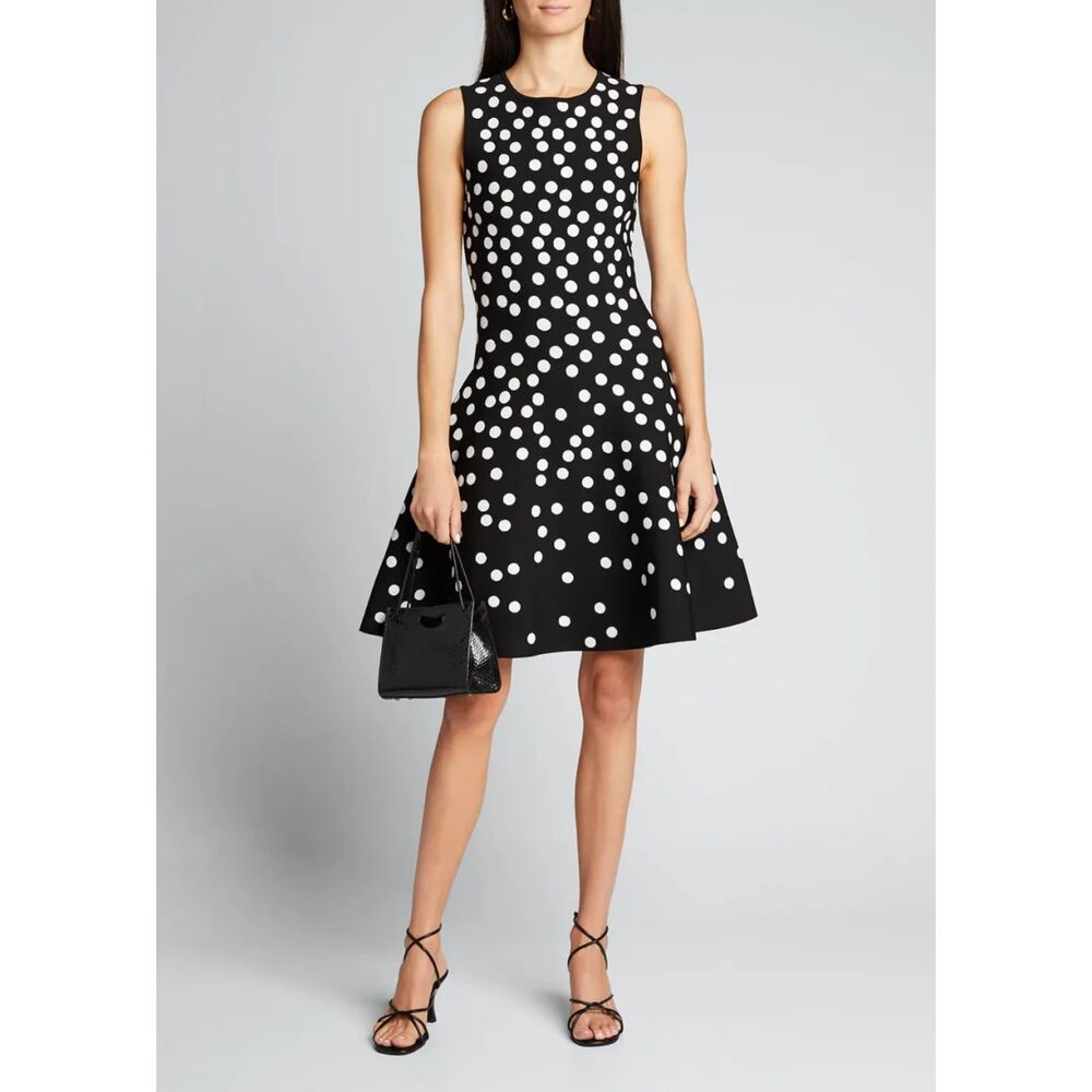 NWOT. Carolina Herrera Polka Dot Fit-&-Flare Dress Sz L